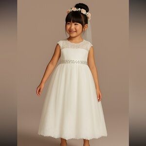 Little girls Elegant White Formal Dress Flower Girl First Communion New Size 4-5